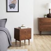 ONIJA  Sheesham Wooden Bedside End Table Decorative Side Tables with 2 Drawer Storage for Bedroom Living Room Hotel